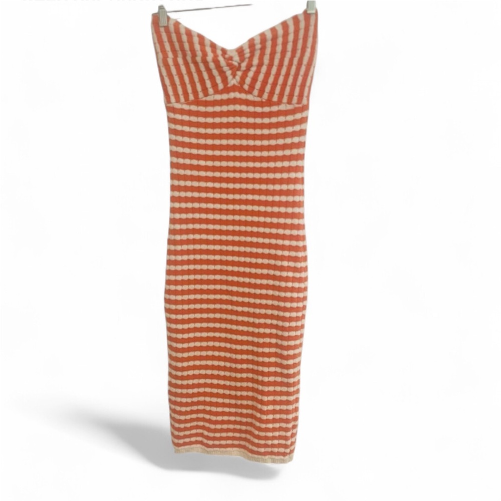 WILLOW & WIND ORANGE CREAM STRIPED STRAPLESS BODYCON MIDI DRESS SIZE MEDIUM